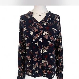 Liz Claiborne Navy Floral Blouse